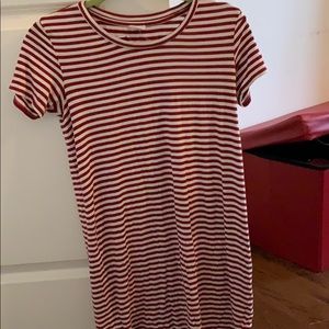 Red and white striped t-shirt dress
